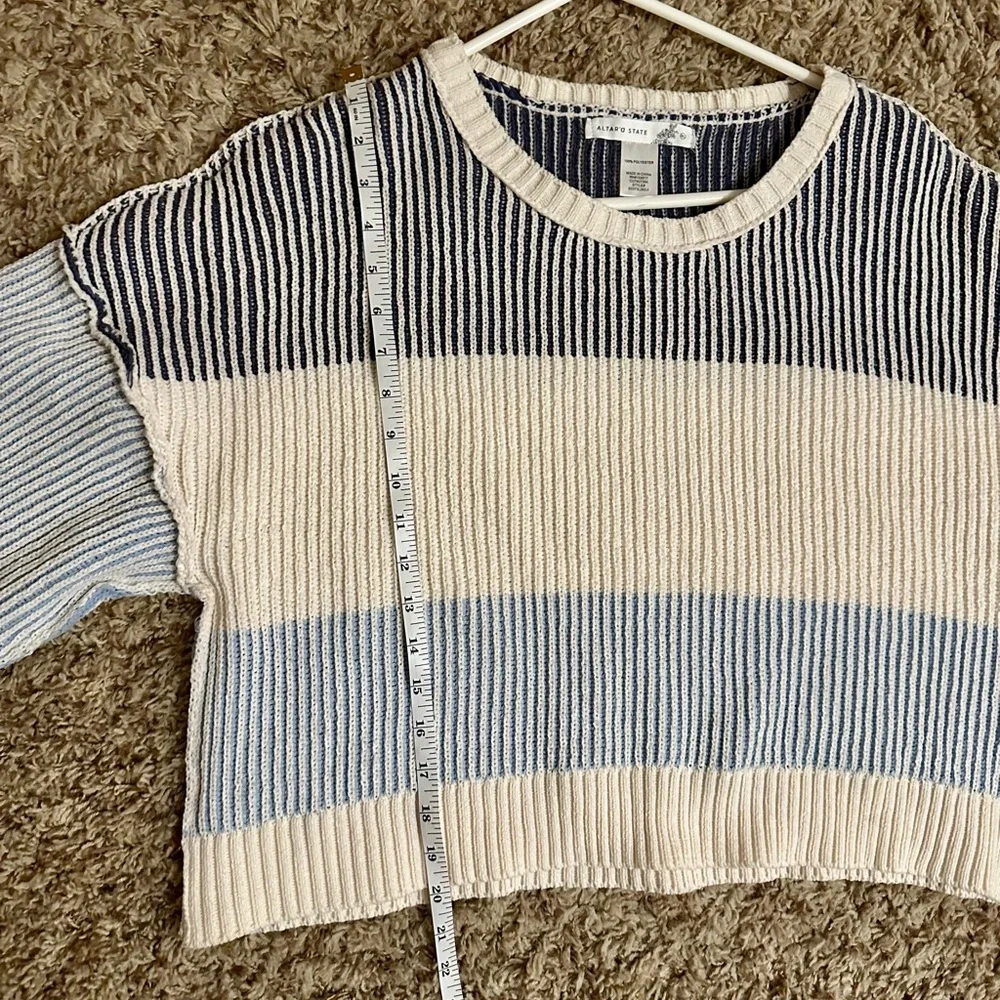 NWT! Altar'd State Beige and Blue Striped Sweater | Size XL - Picture 9 of 9